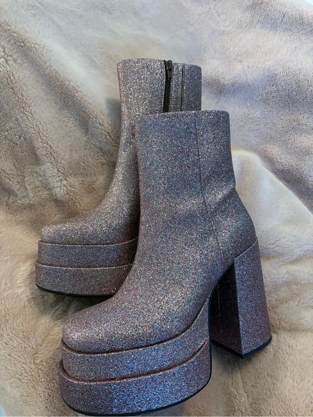 Steve Madden Pink Glitter Platform Ankle Boots